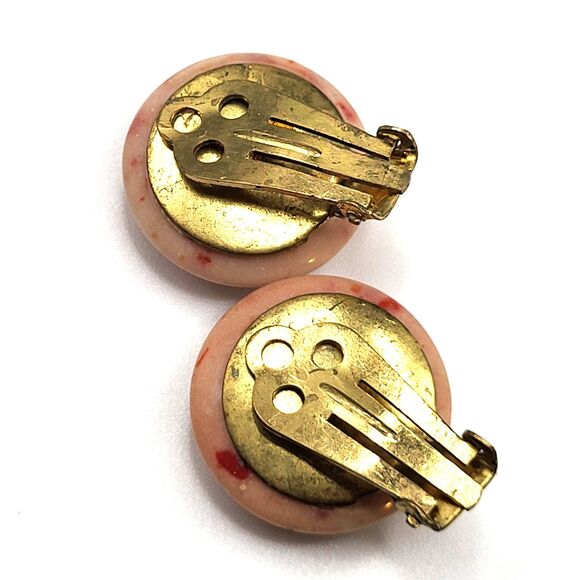 Vintage 1950s Sun Stone Dôme Earrings - Retro Gemstone Jewelry 1in - Picture 3 of 3